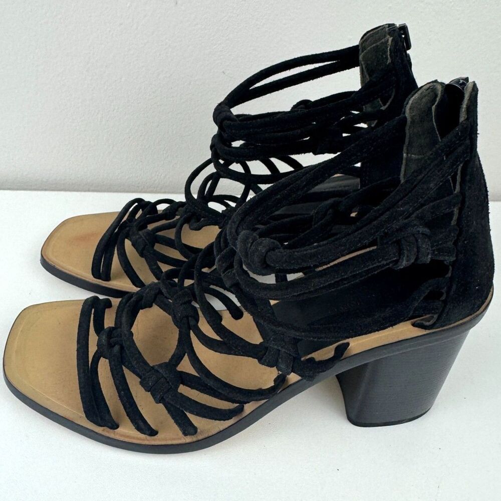Rag & Bone Camille Black Caged Macrame Design Block Heel Sandals Zip Back EU 37 - Picture 9 of 12